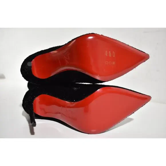 Christian Louboutin Kate Botta 100 Black Velours Papillon Knee Heel Boot 37.5 - Picture 12 of 12